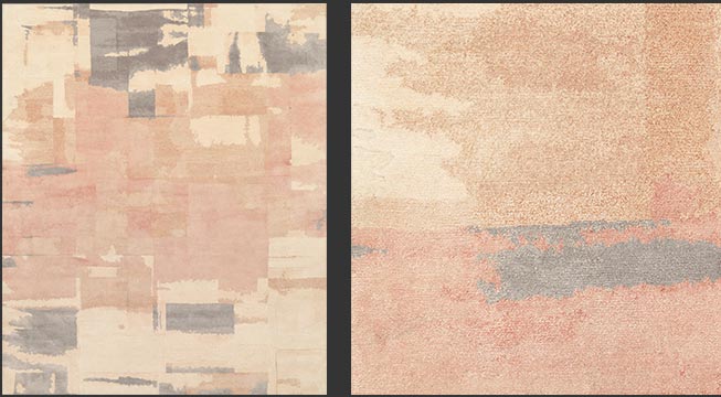 Makalu Century Art 024 M001, Nepal Designerteppich, Schurwolle & Seide, mehrfarbig links:Draufsicht, rechts: Detailansicht