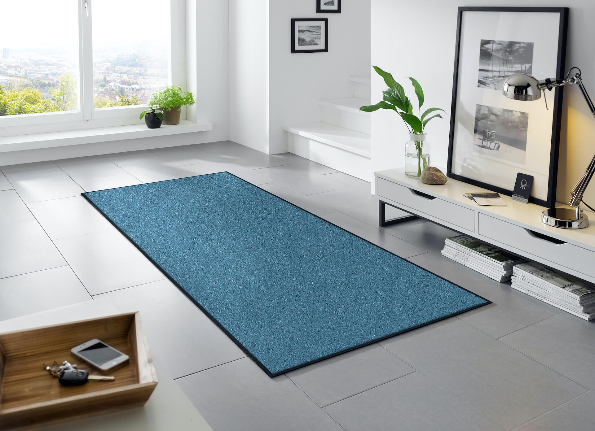 Fußmatte Wunschmaß Trend Colour Steel Blue, Wash & Dry Qualität, Interieurbild