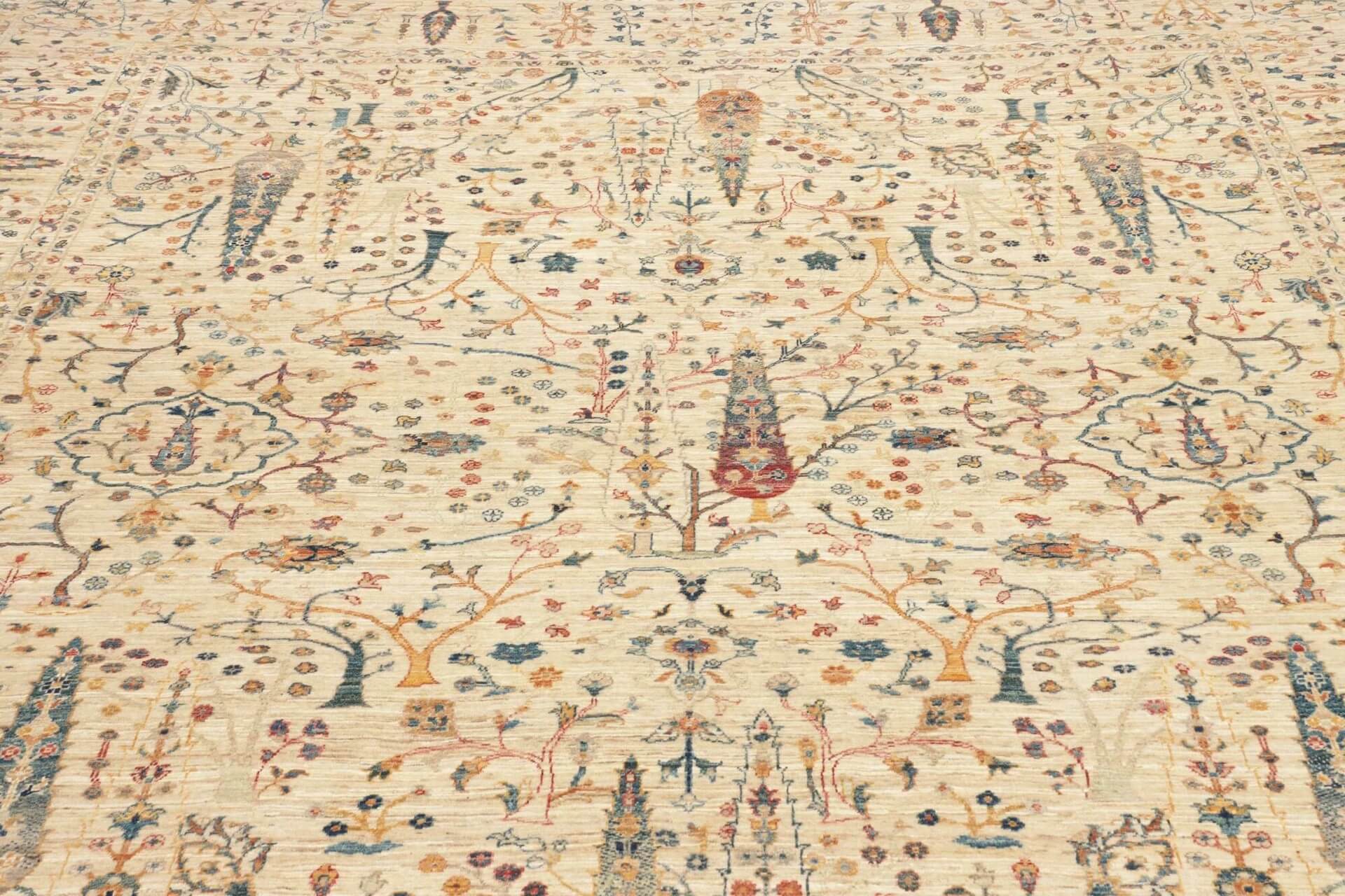 Afghanteppich Shahi Fine Exclusiv, handgeknüpft aus Schurwolle, Grundton beige, mehrfarbig, Detailansicht