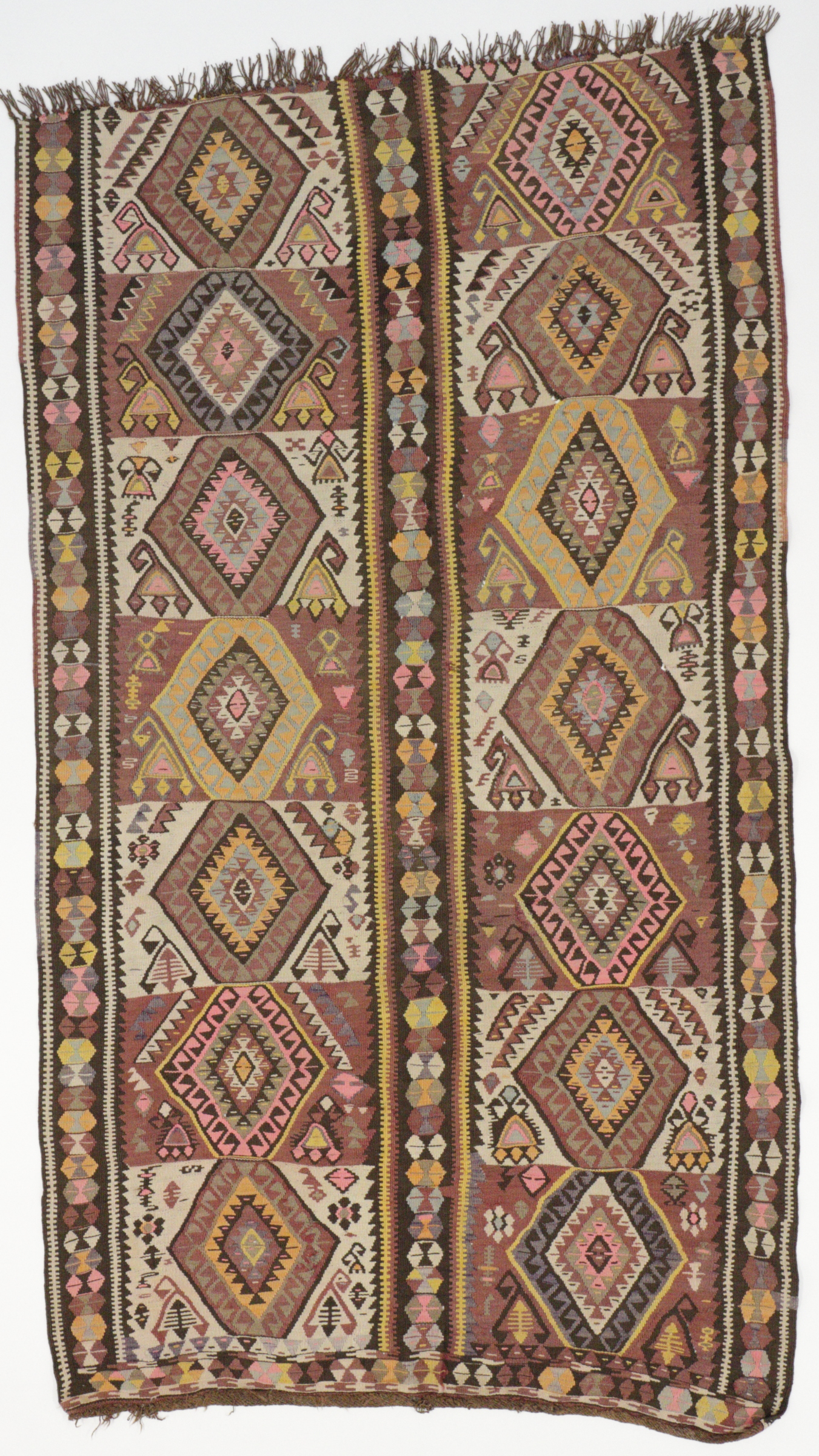 Türkischer Kelim, handgewebt aus Schurwolle, mit Pflanzenfarben gefärbt, über 60 Jahre alt, Draufsicht