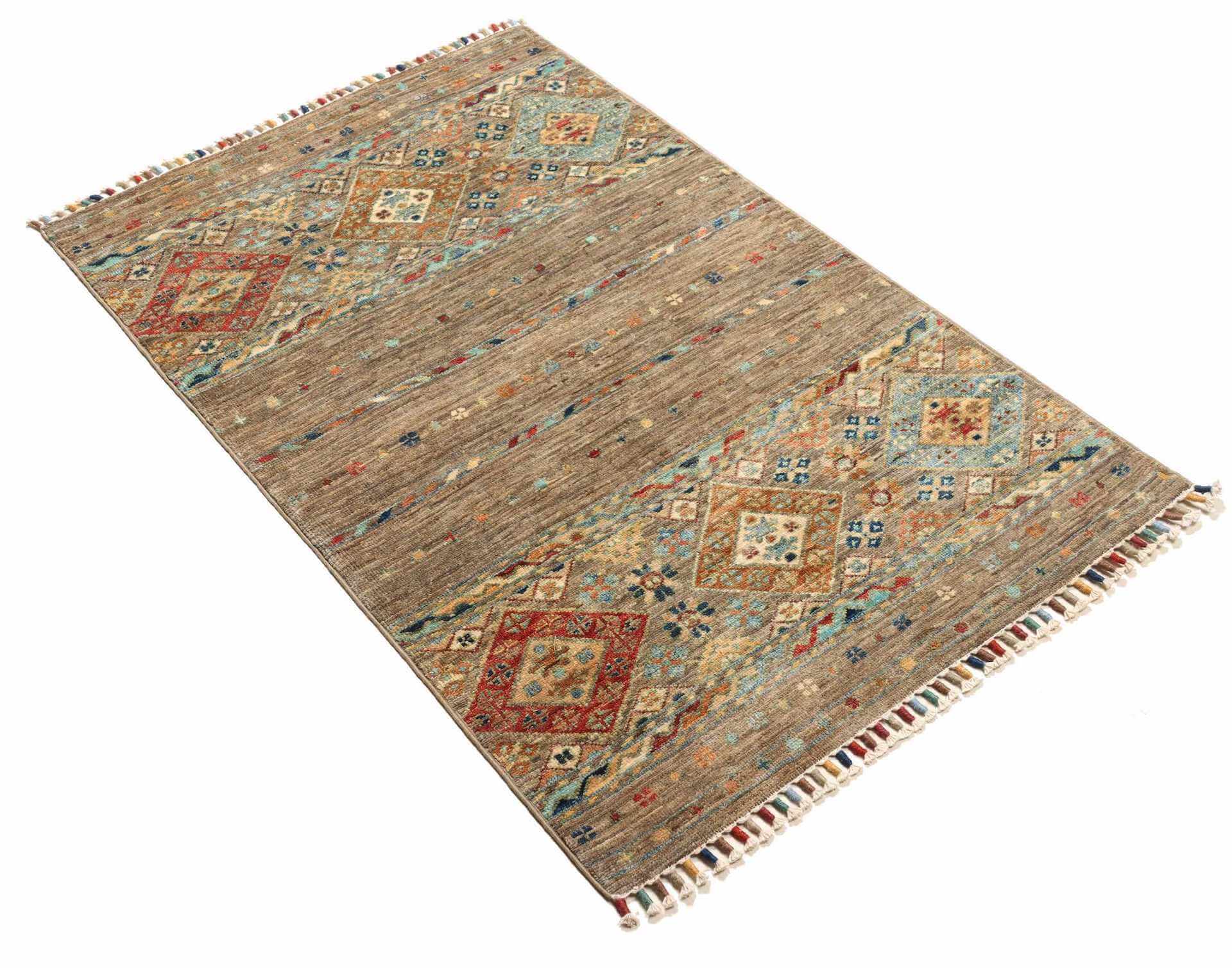 Afghanteppich Rubin Multi, handgeknüpft, Schurwolle, Schrägansicht