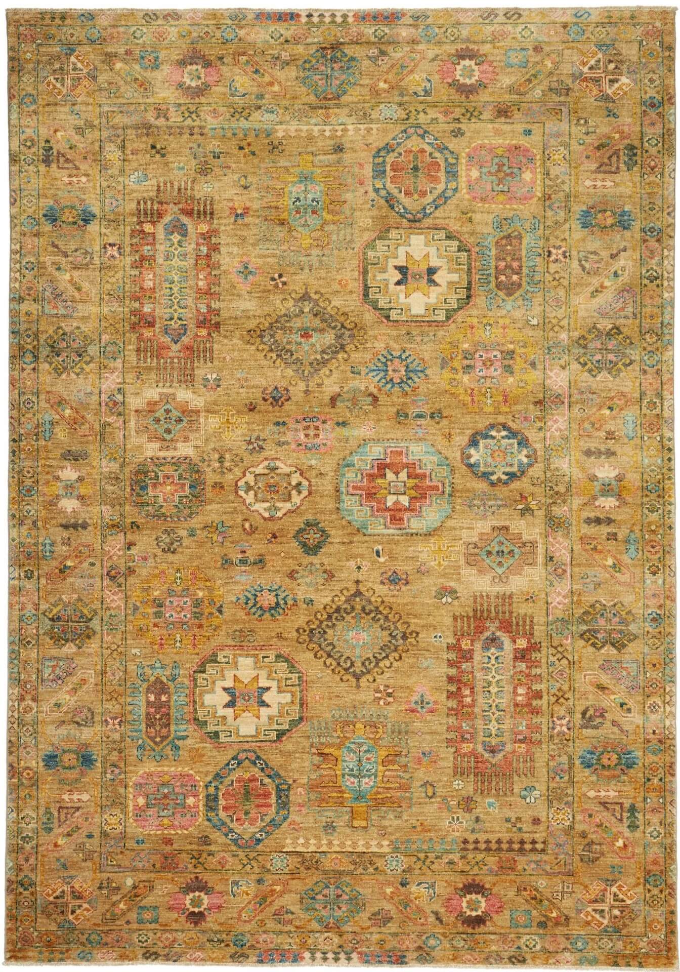  Afghanteppich Tribal Brown Star, reine Schurwolle, handgeknüpft, 168 x 243 cm, Draufsicht
