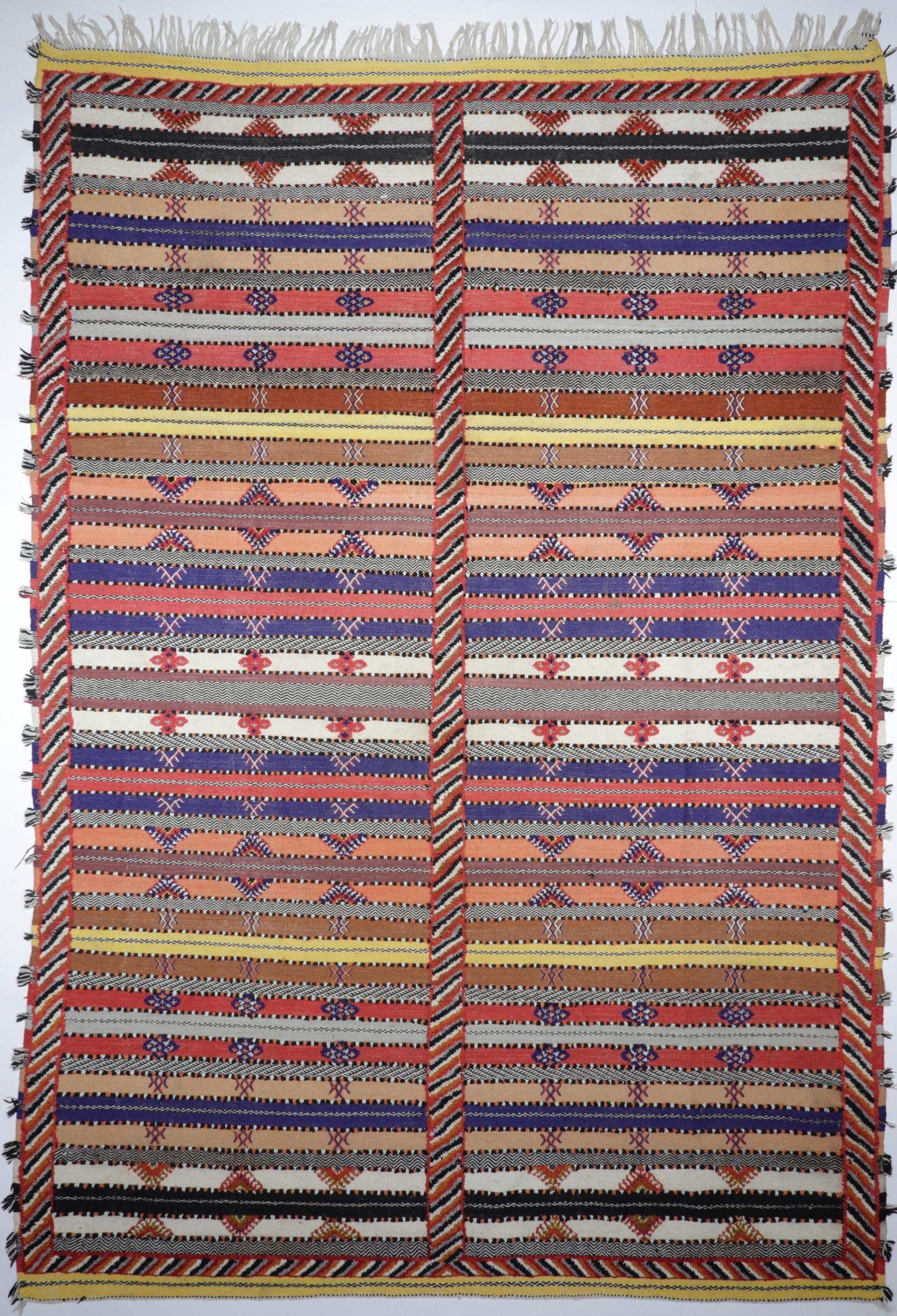 Original Berber Nomaden Kelim, teilweise gewebt - teils handgeknüpft,mehrfarbig, Draufsicht
