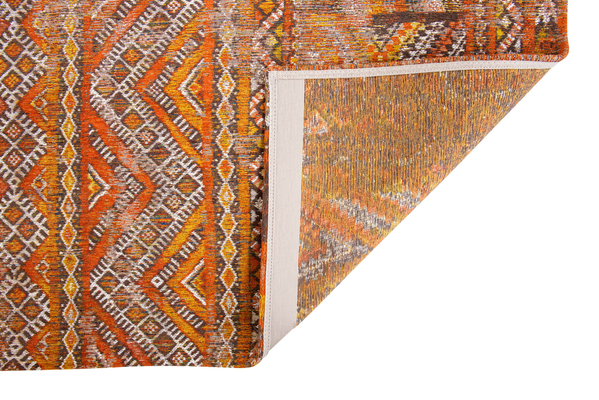 Flachgewebe Teppich Kilim, Baumwolle & Wolle, Riad Orange, Ansicht Rückseite