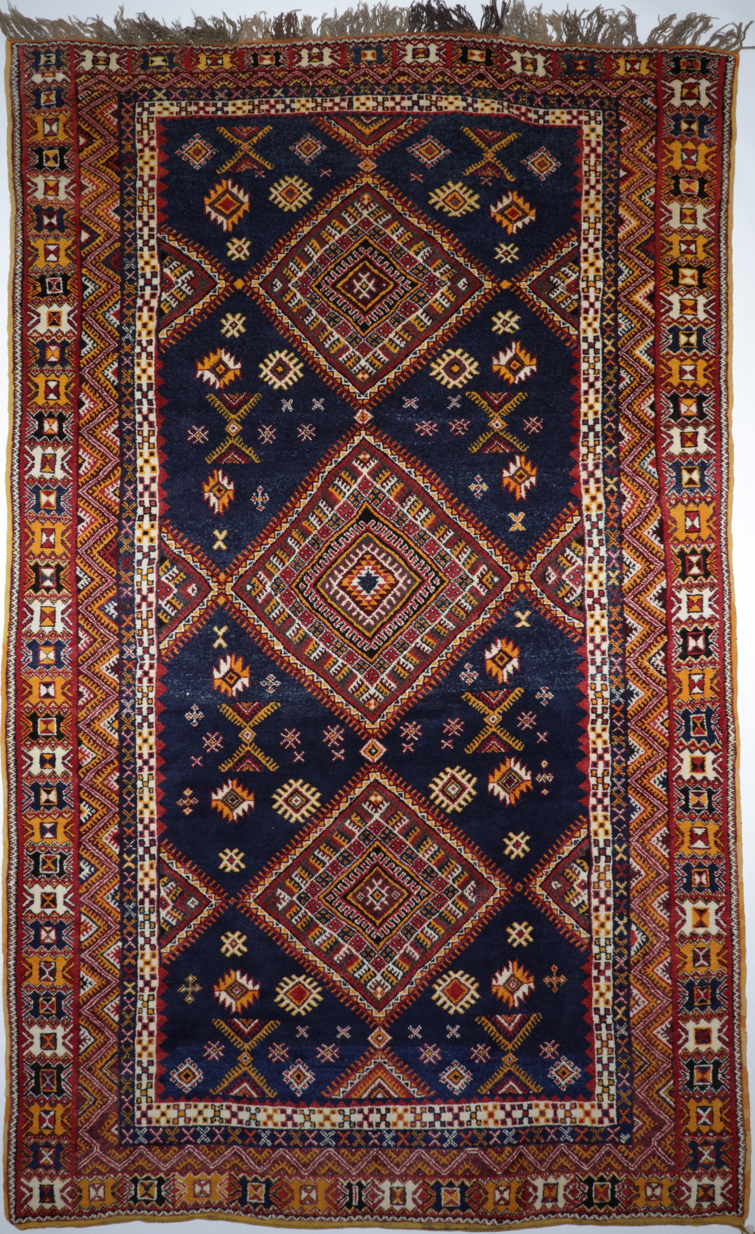 Original marokkanischer Ouzguit Berberteppich aus den 60/70er Jahren, mehrfarbig, Draufsicht