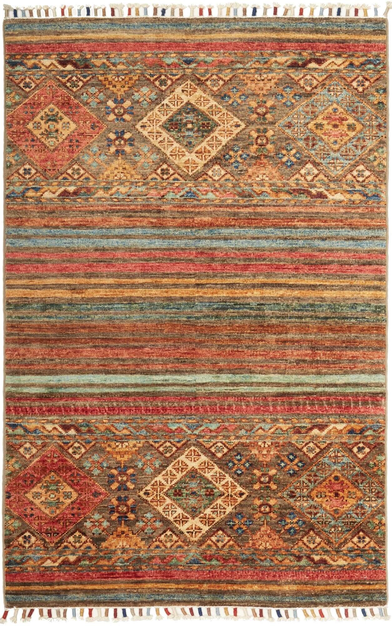 Afghan-Teppich Rubin small, handgeknüpft aus Schurwolle, 079 x 124 cm, mehrfarbig, Draufsicht