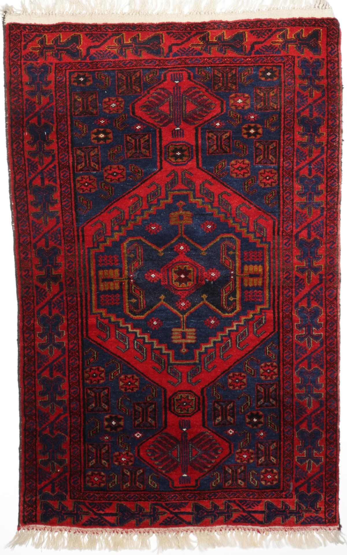 Afghanischer Beloush Teppich,handgeknüpft aus Schurwolle, rot, Draufsicht