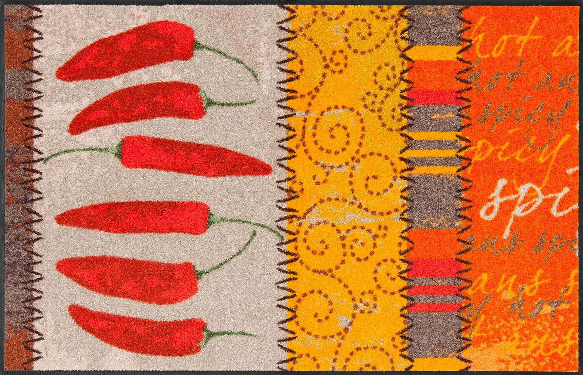 Fußmatte Chili, waschbare Salonloewe Exotic Wohnmatte, mehrfarbig, 075 x 120 cm, Draufsicht