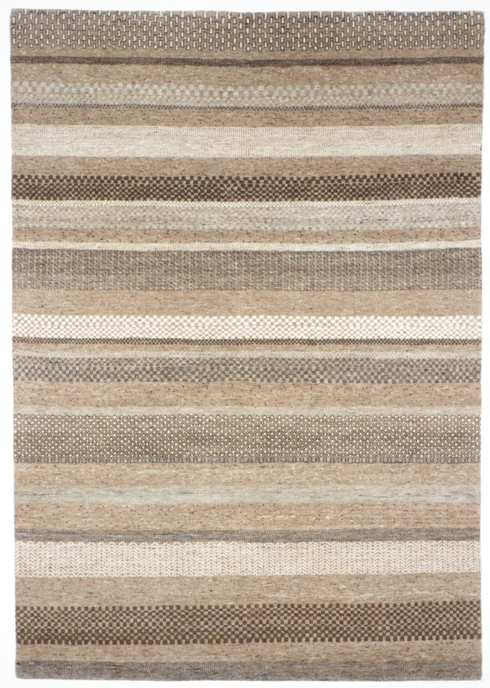 Natur-Pur Teppich mit Streifendesign, handgeknüpft aus Schurwolle in beige/braunen Farben, Draufsicht