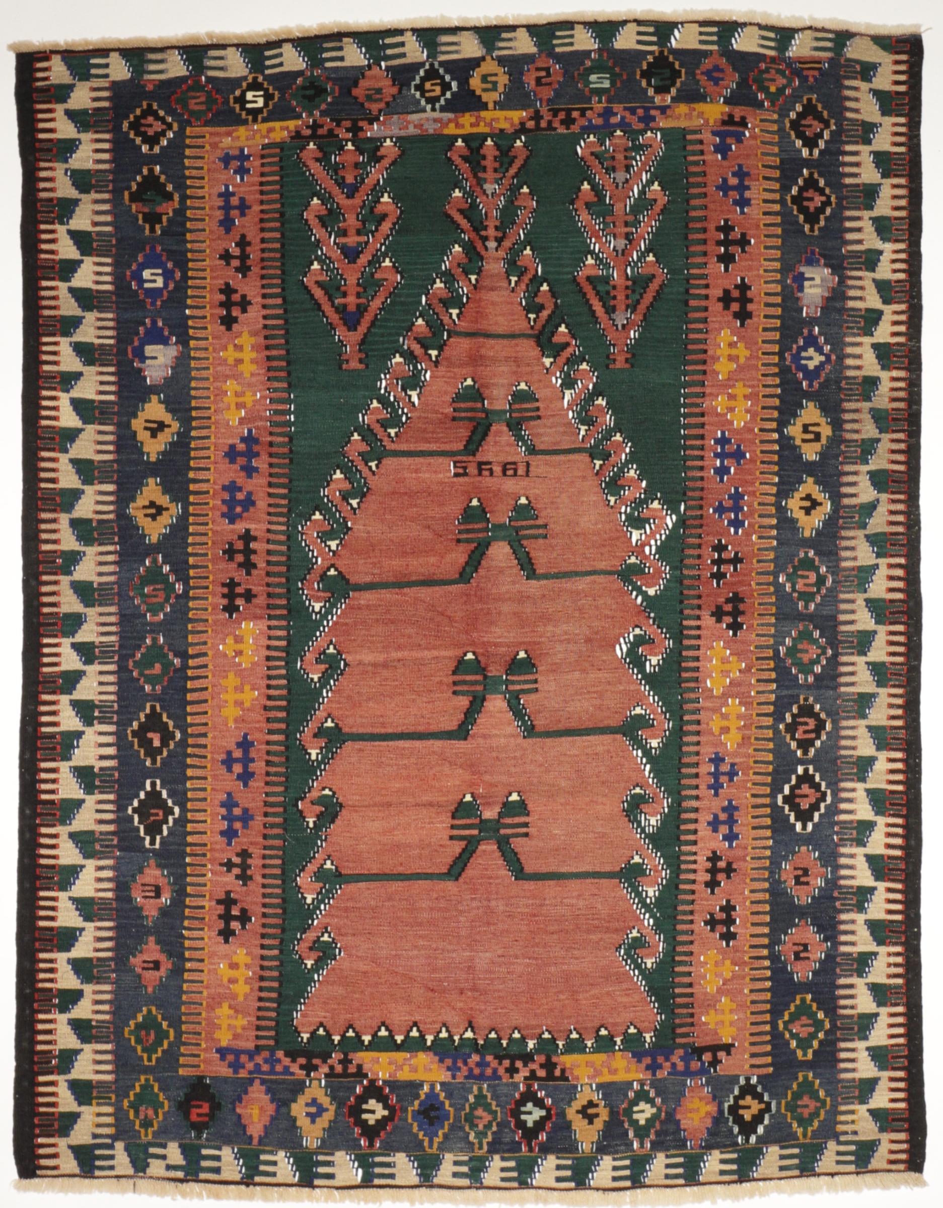 Kelim - Gebetsteppich Konya, handgewebt in der Türkei, Wolle, mehrfarbig, Draufsicht