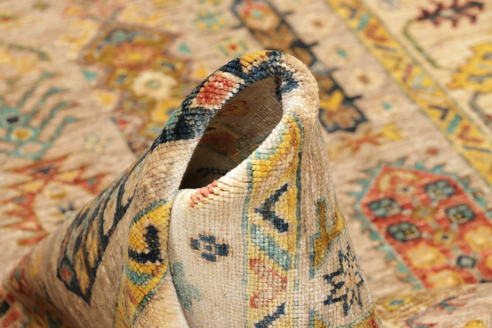 Afghanteppich Tribal Ivory, handgeknüpft, Schurwolle, Mehrfarbig, 126 x 190 cm, Detailansicht