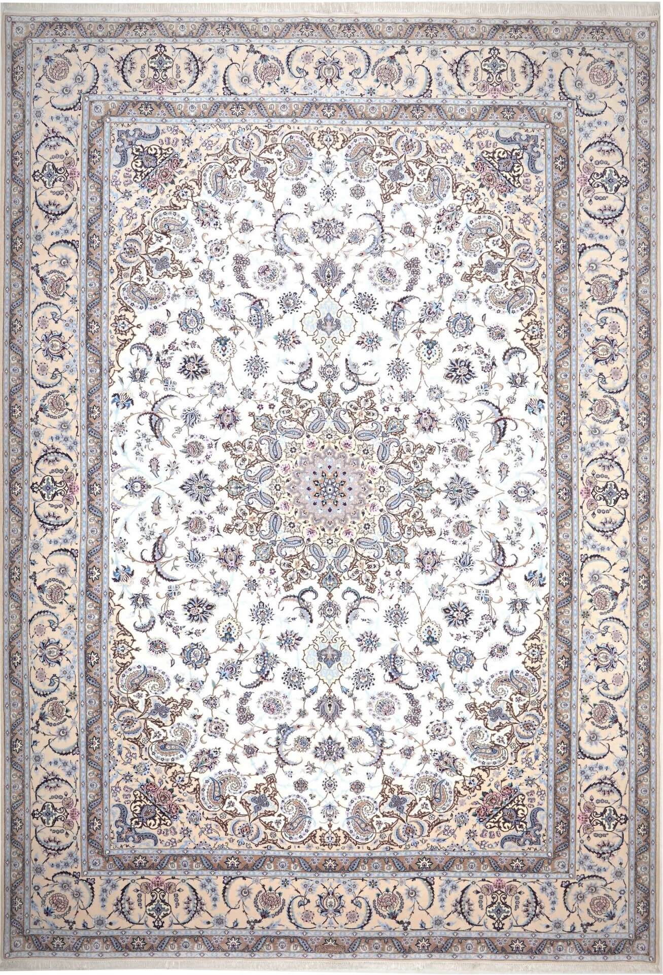 Nain Teppich 6 LA, handgeknüpft aus Schurwolle, Hauptfarbe Beige, 259 x 379 cm, Draufsicht