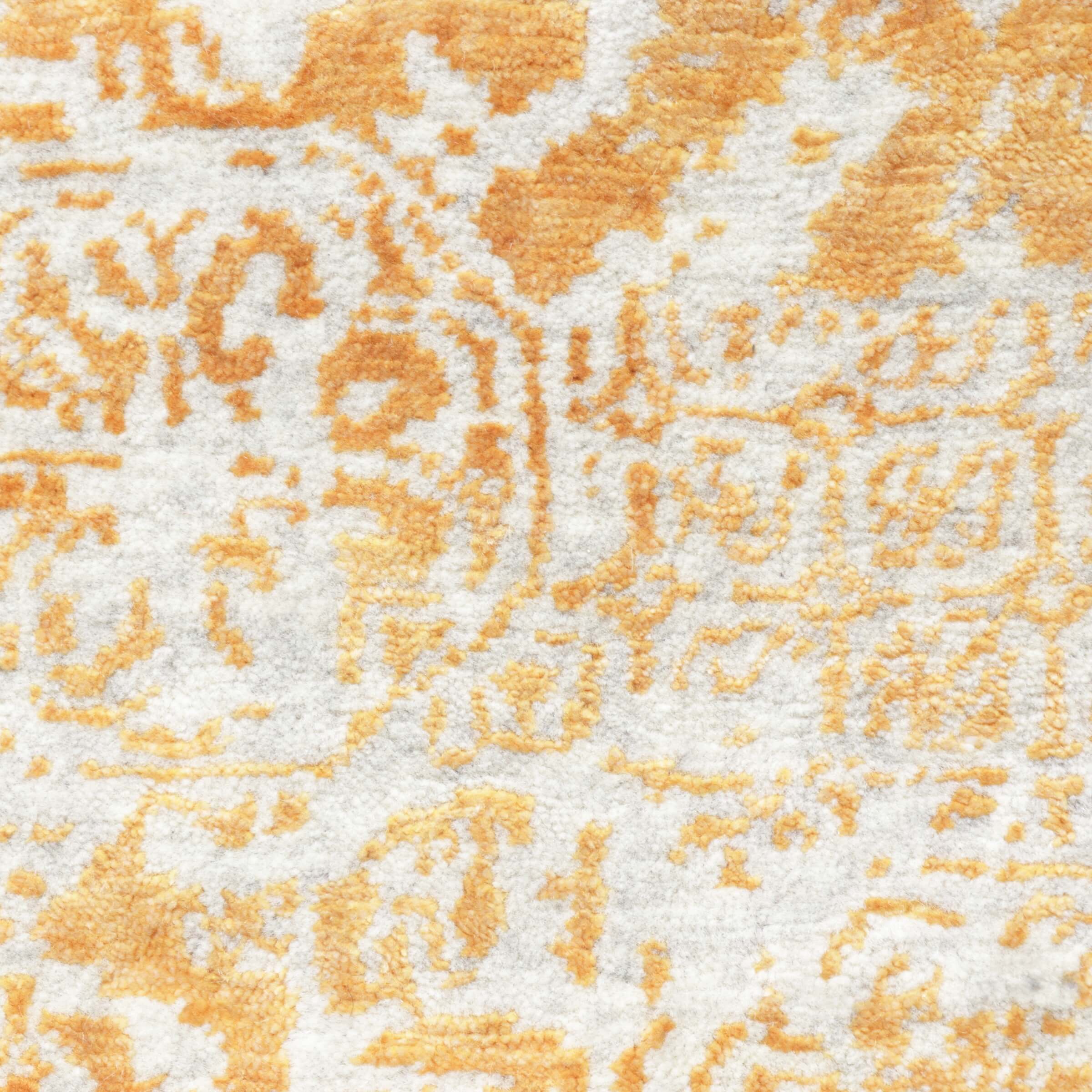 Indischer Teppich, handgeknüpft aus Wolle und Bambusseide im Vintagestil, Detailansicht