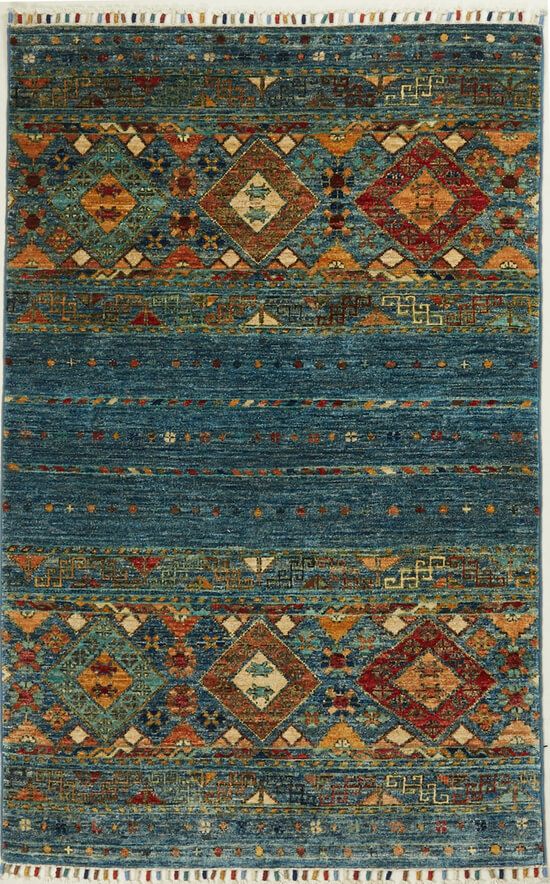 Orientteppich handgeknüpft Rubin blue, aus Afghanistan, 100 % Wolle, Draufsicht