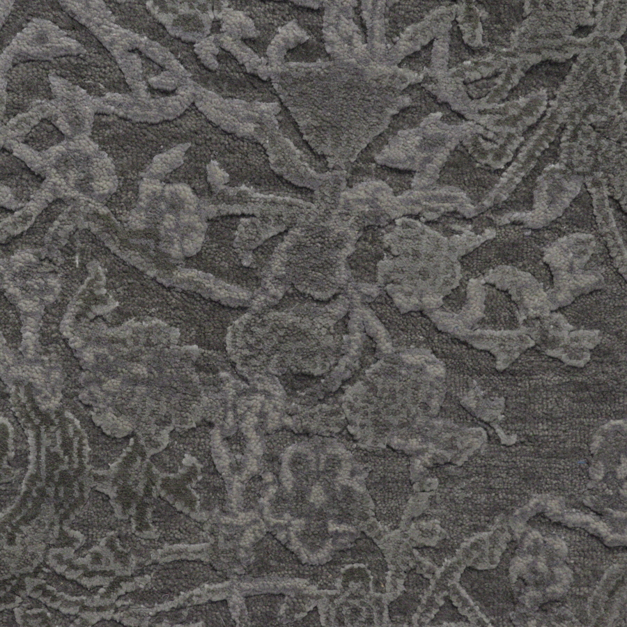 Designerteppich Cameo silver grey, handgeknüpft aus Wolle und Naturseide, mit Reliefschnitt, Detailansicht