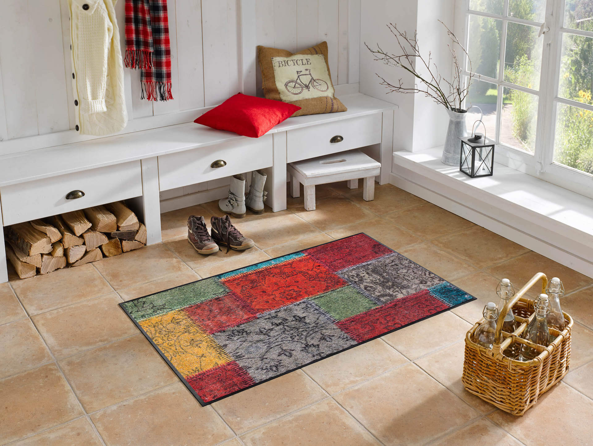 Fußmatte in Patchwork-Optik, Wash & Dry Desgn, mehrfarbig, 075 x 120 cm, Interieurbild