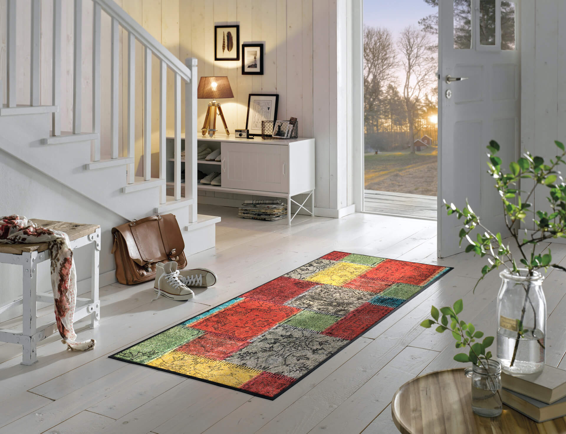 Fußmatte in Patchwork-Optik, Wash & Dry Desgn, mehrfarbig, 075 x 190 cm, Interieurbild