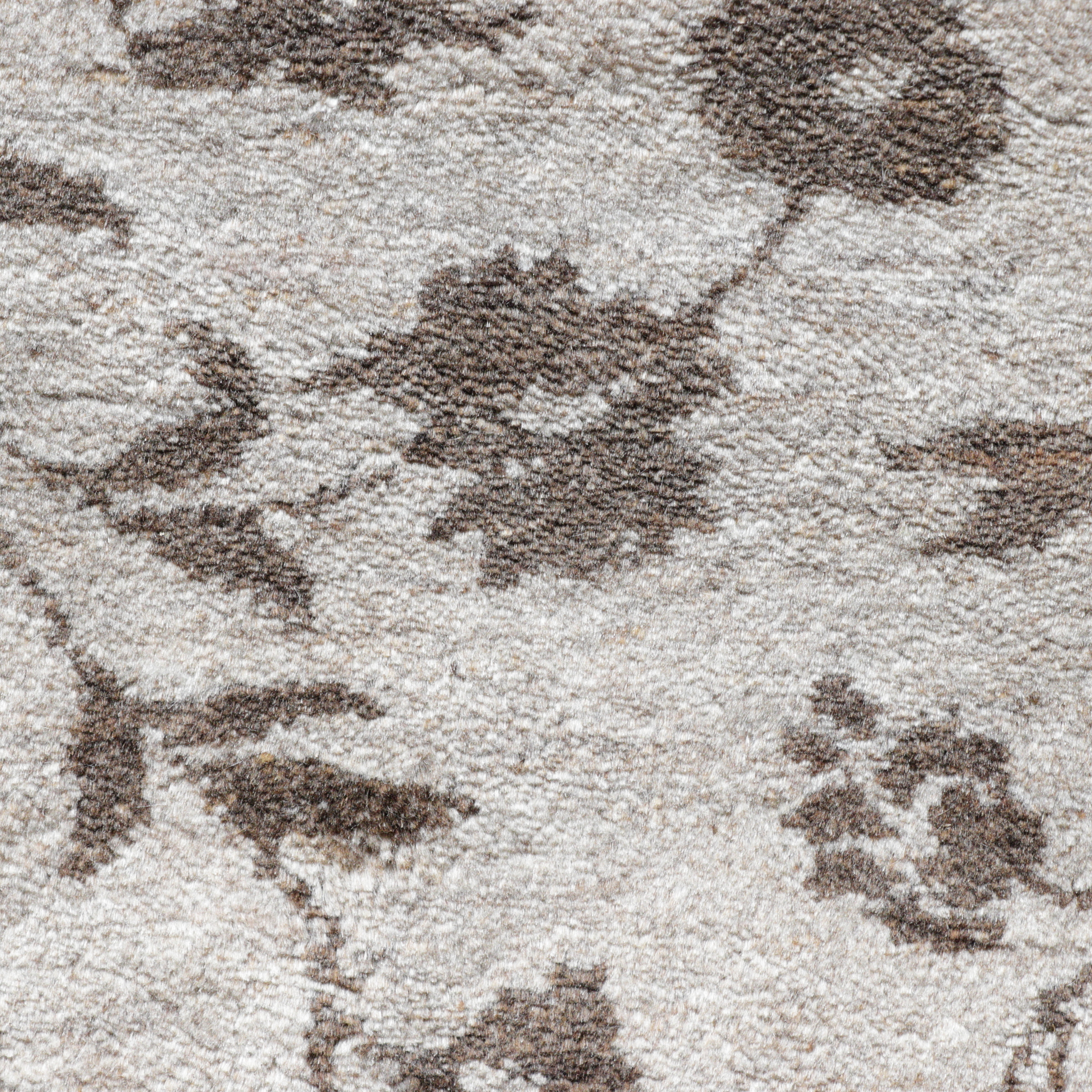 Handgeknüpfter Natur-Pur Teppich mit floralem, braunem Muster auf beigem Grund, Detailansicht, D