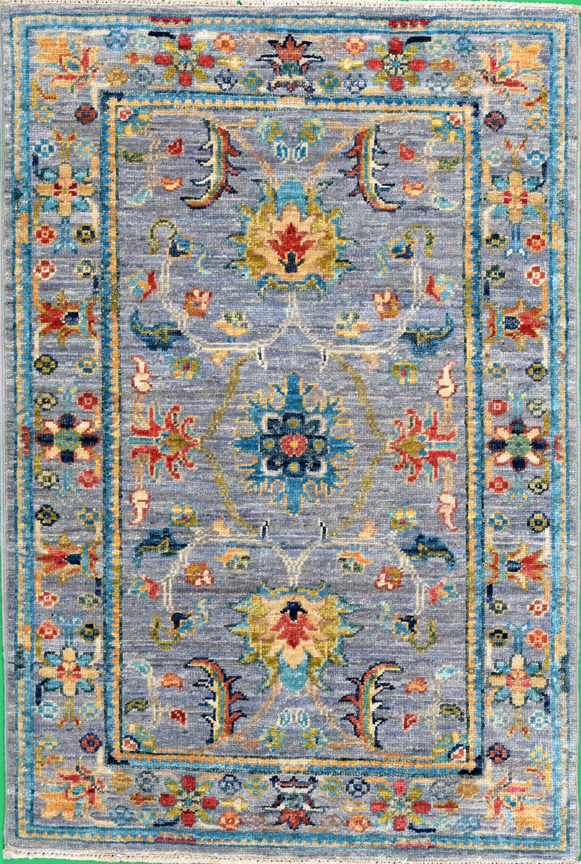 Afghanischer Teppich Rubin, handgeknüpft aus Schurwolle, mehrfarbig, Draufsicht