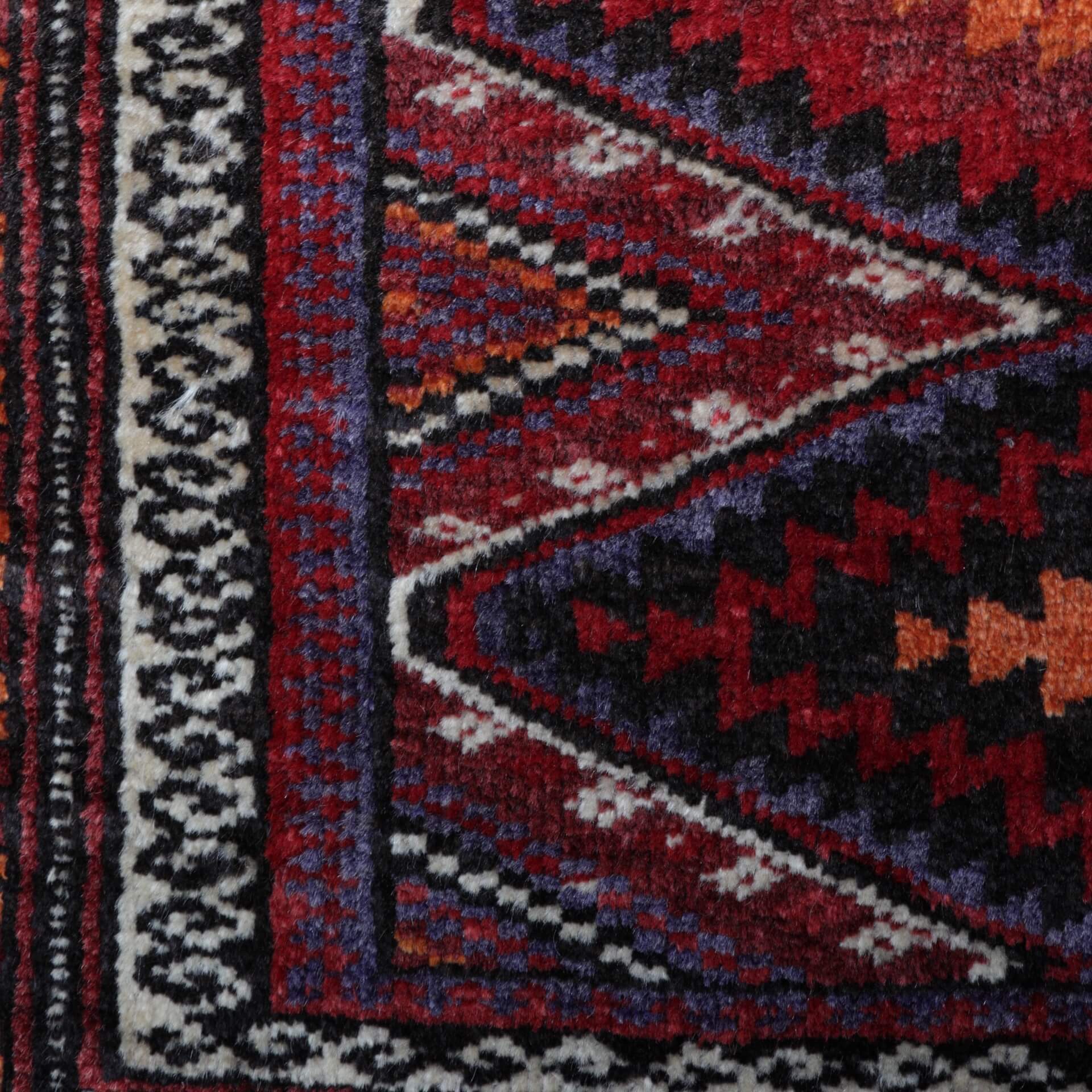 Afghan Beloutsch, von Hand geknüpft, reine Schurwolle, rot/mehrfarbig, Detailansicht