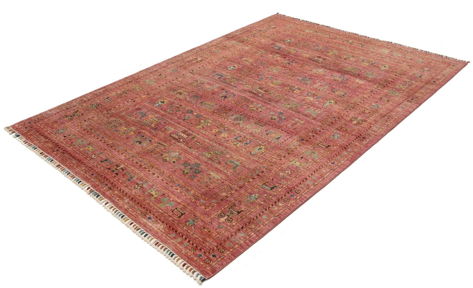 Afghanteppich Rubin Purpal, handgeknüpft , Schurwolle, purpal/mehrfarbig, 171x 243 cm, Schrägansicht