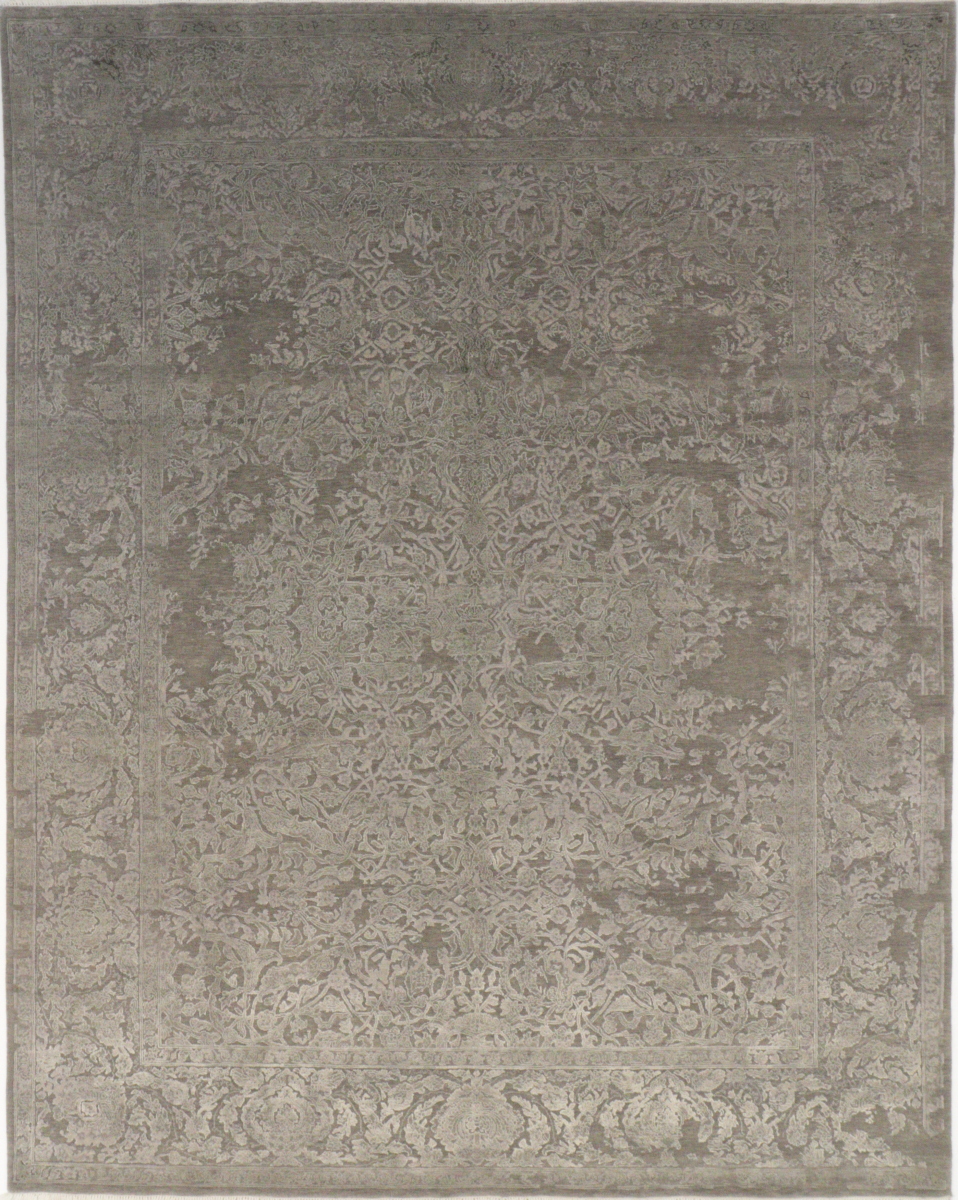 Designerteppich Cameo silver grey, handgeknüpft aus Wolle und Naturseide, mit Reliefschnitt, Draufsicht