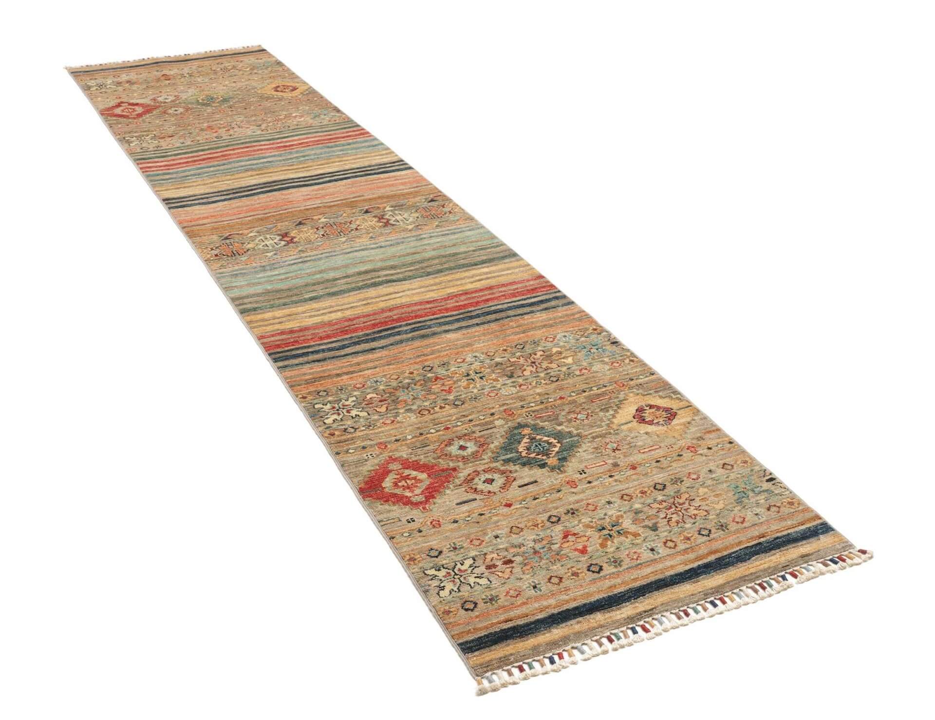 Afghanteppich Rubin Multy Runner, handgeknüpft , Schurwolle, 075 x 337 cm, mehrfarbig, Schrägansicht