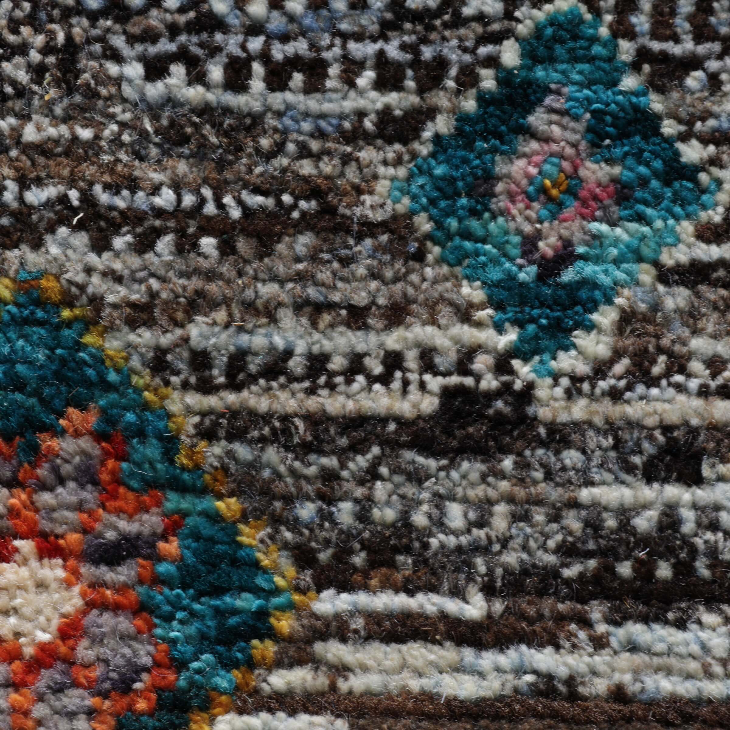 Afghanischer Teppich aus Gazniwolle mit buntem marokkanischem Design von Hand geknüpft, Detailansicht