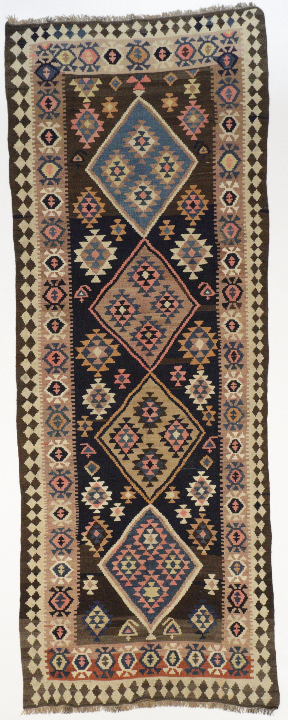Persischer Kelim, handgewebt, aus reiner Schurwolle, pflanzengefärbt, mehrfarbig, Draufsicht