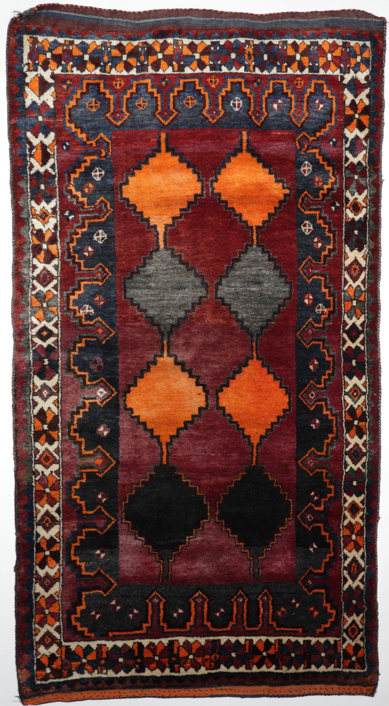 Persischer Nomadenteppich Lory, handgeknüpft aus reiner Schurwolle, rot/orange/mehrfarbig, Draufsicht