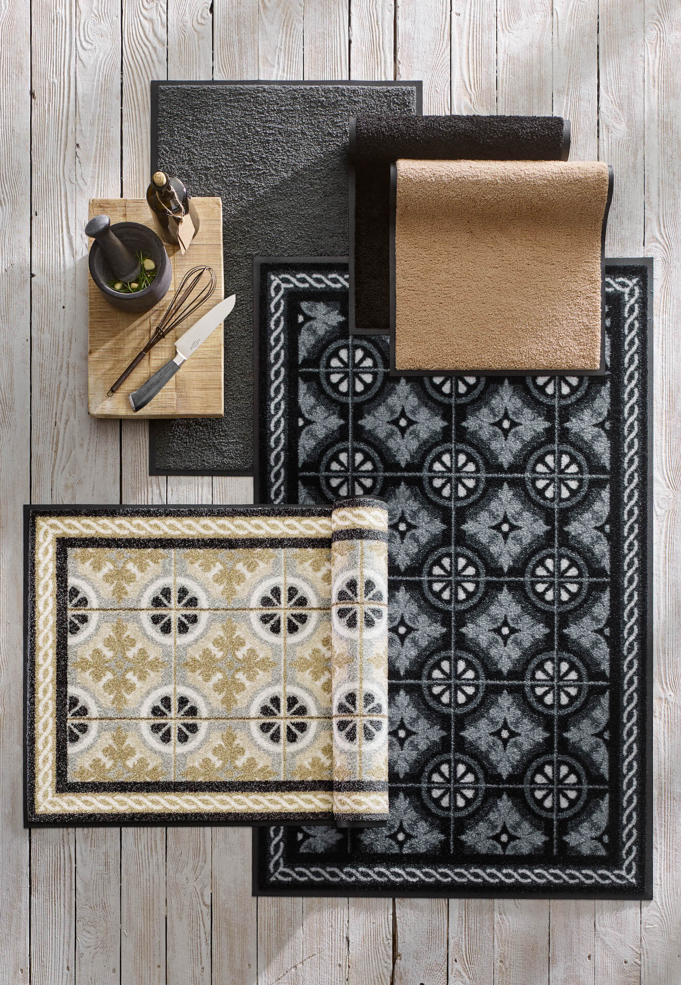 Küchenmatte Kitchen Tiles, Wash & Dry im Mosaikdesign, Kombination mit Uni-Matten