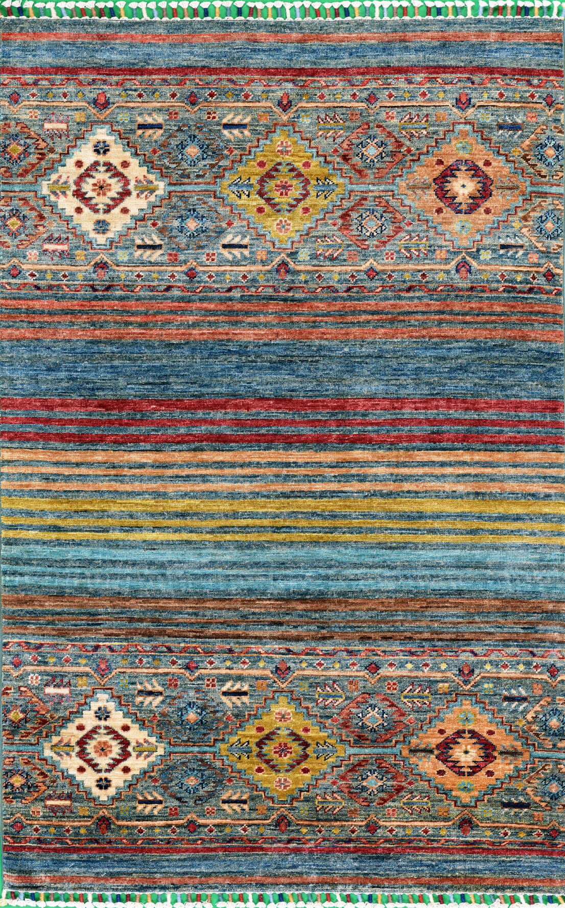 Afghanischer Teppich Smaragd, handgeknüpft aus Schurwolle, mehrfarbig, Draufsicht